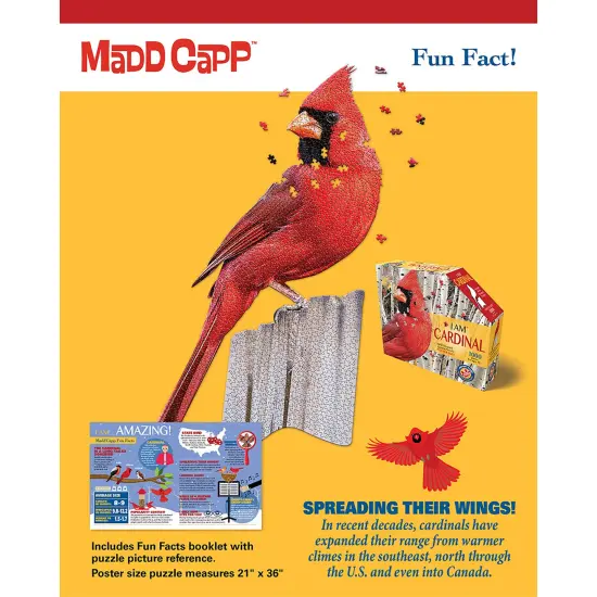 Madd Capp: I Am Cardinal - 1000 Piece Puzzle - Unique Bird-Shaped Jigsaw, 21x36" Assembled Size, Poster Reference, Edcuational Fun Fact Booklet {7}