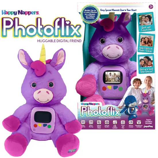 Happy Nappers: Photoflix - Beebee Purple Unicorn - Photo & Video Viewer, Digital Screen, Plush Animal Toy, USB & Headphones, Upload & Share, Kids 3+ {6}