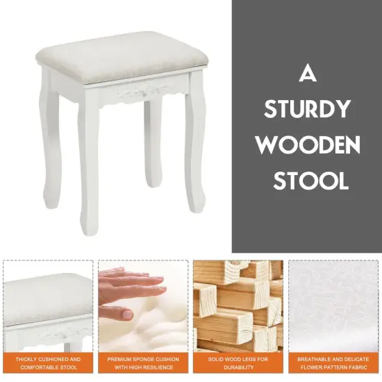 Costway Vanity Wood Makeup Dressing Table Stool 4 Drawers Black/White {6}