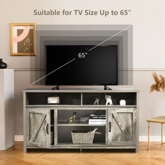 Costway 59'' TV Stand Media Center Console Cabinet w/ Barn Door for TV's 65'' Natural\Black\Coffee {6}