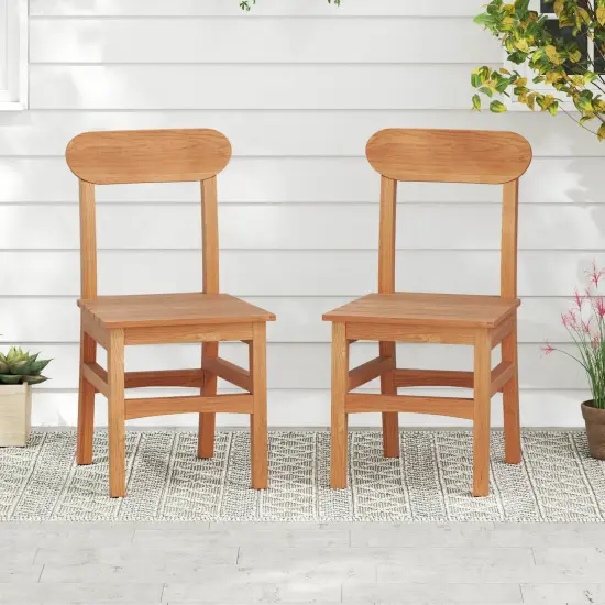 Costway 1/2 PCS Patio Teak Wood ChairWooden Armless Dining Chair with Slatted Seat {2}