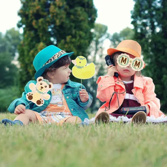 31pcs with Sticks Wood Grain Sage Green Boho Neutrals Baby Selfie Props {4}