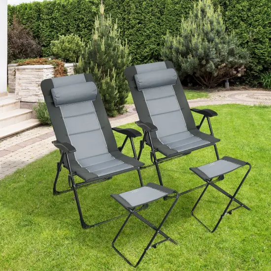 Costway 4PCS Patio Folding Dining Chair Ottoman Set Recliner Adjustable Gray {1}