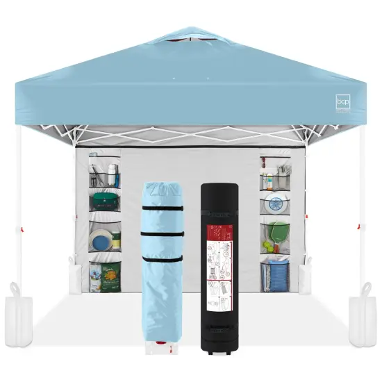 Best Choice Products 10x10ft Easy Setup Pop Up Canopy, Portable Tent w/ Side Wall, 1-Button Push, Case Blue/White {1}