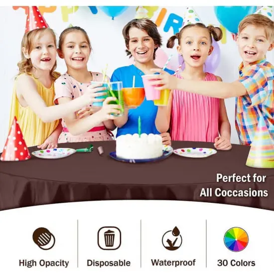 Exquisite Disposable Round Plastic Tablecloths &ndash; 12 Pack 84" Disposable Table Cloths &ndash; Indoor/Outdoor Party Tablecloth &ndash; Round Plastic Table Cover for Events & Party Supplies Brown {4}