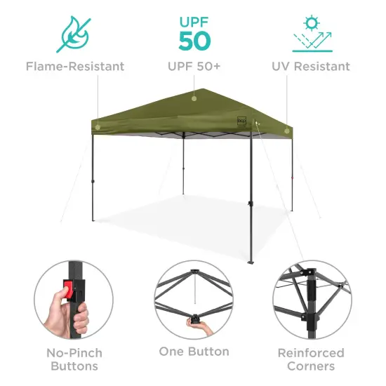 Best Choice Products 10x10ft Easy Setup Pop Up Canopy w/ 1-Button Setup, Wheeled Case, 4 Weight Bags Olive Green {4}