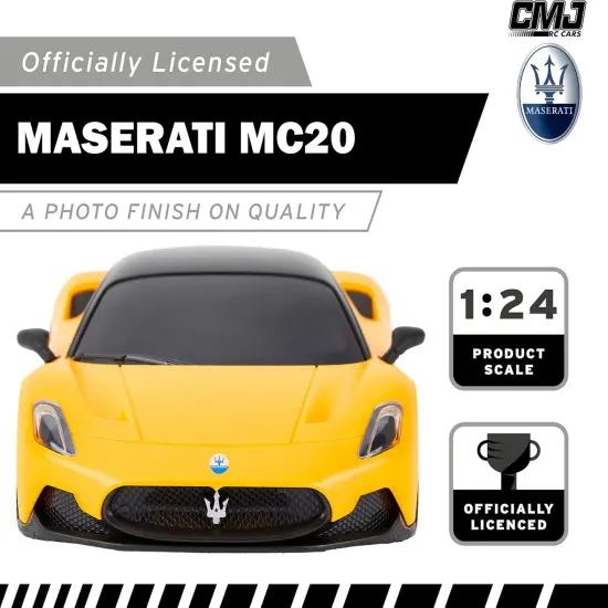 CMJ RC Cars: Maserati MC20 - Yellow - 1:24 Scale, Remote Control Radio Vehicle, 2.4 Ghz, LED Headlights, Indoor-Outdoor Racing Toy, Licensed Model {6}