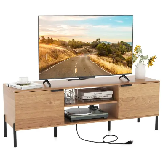 Costway 2-Door TV Stand with Charging Station Media Entertainment Center for TVs up to 65" {1}