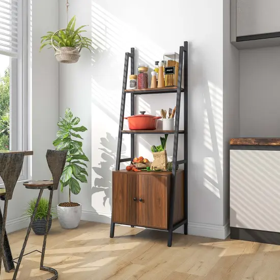 Costway 2 PCS Ladder Shelf Industrial Bookcase with Cabinet Metal Frame for Living Room {4}