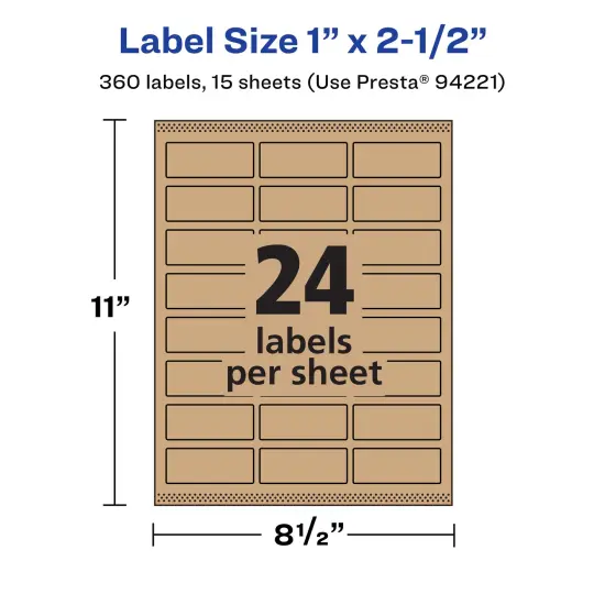 Avery Kraft Brown Rectangle Labels with Sure Feed, 1" x 2.5" {5}