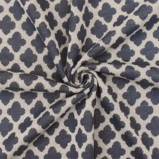 Dusty Blue-Taupe Quatrefoil Poly-Cotton Stretch Double Knit Fabric By the Yard {3}