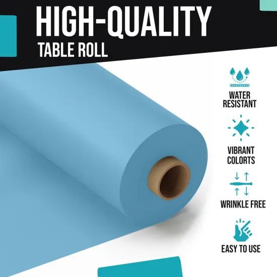 Exquisite Plastic Table Cover Roll &ndash; 40" x 300' Disposable Tablecloth Roll &ndash; Premium Thick 0.5 MIL Plastic Banquet Roll &ndash; Party Table Cover Roll for Events & Catering Sky Blue {5}