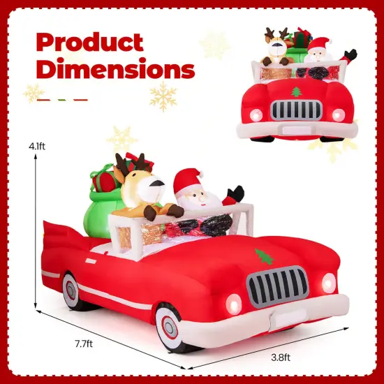 Costway 7.7 FT Long Christmas Inflatable Santa Claus and Reindeer Riding Red Car {3}