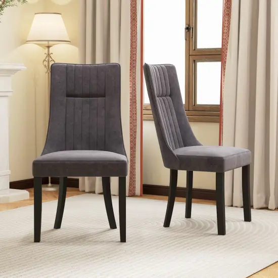 Costway Channel Tufted Dining Chairs Set of 2/4 with High Backrest Rubber Wood Legs Modern {4}