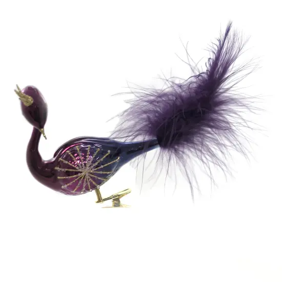 Golden Bell Collection 4.25 In Merlot & Gold Clip On Peacock Christmas Tree Ornament , Christmas Decor Ornament Bird Feather Crown Blue {1}