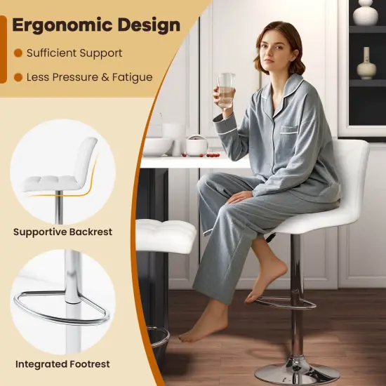 Costway Modern Bar Stools Set of 2 PU Leather Upholstered Swivel Counter Stools with Back Black/Brown/White {5}