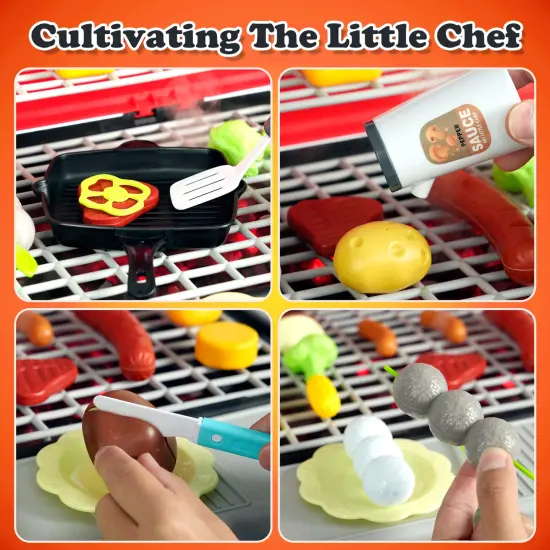 Easy Playhouse: BBQ Grill Toy Playset - Light & Sound, Realistic Smoke, Little Chef Pretend Play, Food & Cooking Accessories, Two Layer Grill, Kids 3+ {7}