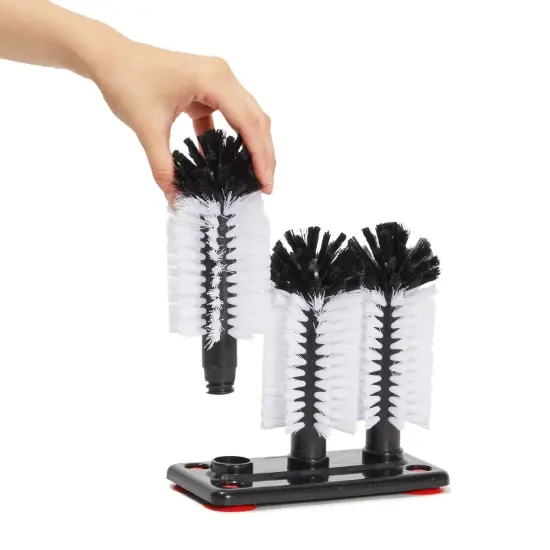 Bar Wine Glass Washer for Sink - 3 Head Bottle Brush Cleaner with Suction Base for Kitchen Black {6}