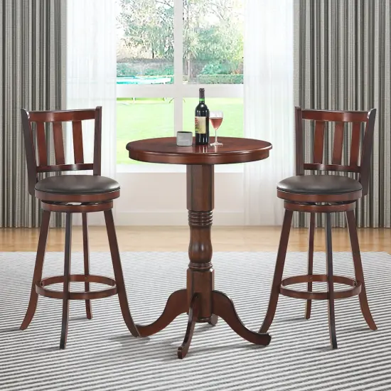 Costway Set of 2 29.5'' Swivel Bar stool Leather Padded Dining Kitchen Pub Bistro Chair High Back {3}