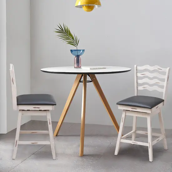 Costway Set of 2 Swivel Bar Stools Bar Height UpholsteredFaux Leather Dining Chairs {8}