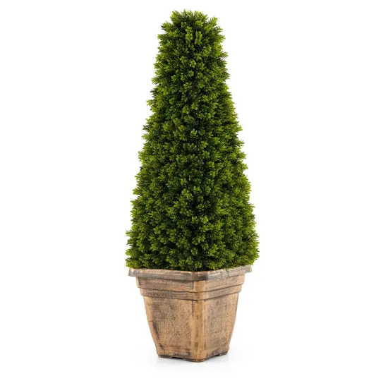 Costway 3 FT Artificial Boxwood Topiary Tree Potted Fake Tree Indoor & Outdoor Faux Tree {1}