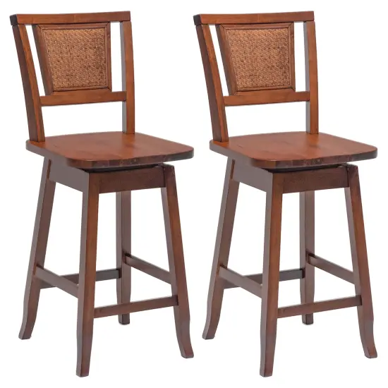 Costway Set of 2/4 Swivel Bar Stools Counter Height Rubber Wood Pub Chairs w/ Rattan Back {2}