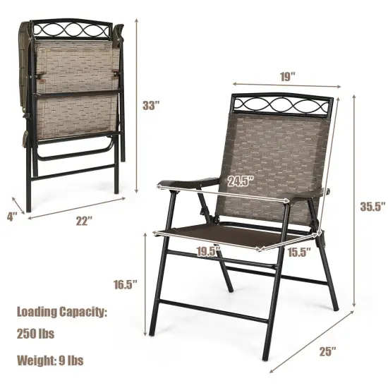 Costway Set of 4 Patio Folding Chairs Sling Portable Dining Chair Set w/ Armrest {3}