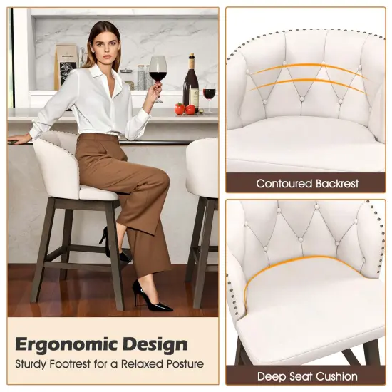 Costway 2/4 PCS Counter Height Bar Stools Fabric Upholstered Island Stools with 360&deg; Swivel Seat Beige {5}
