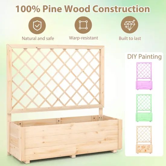 Costway 1/2 PCS 40" Wooden Raised Garden Bed with Lattice Trellis for Climbing Vine Flower {6}