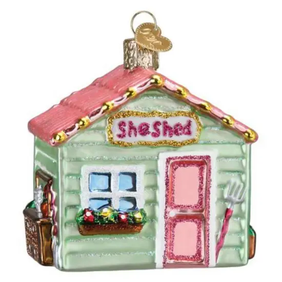 Old World Christmas 3.25 In She Shed Tree Ornament , Ornament Flowers Rake Wine Multicolored {1}