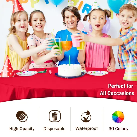 Exquisite Disposable Round Plastic Tablecloths &ndash; 12 Pack 84" Disposable Table Cloths &ndash; Indoor/Outdoor Party Tablecloth &ndash; Round Plastic Table Cover for Events & Party Supplies Red {6}