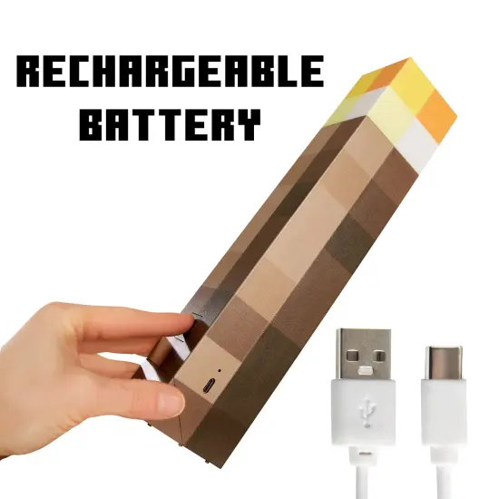 Minecraft: LED Torch - 11" Brownstone Pixels Torch Replica, 4 Light Options, Wall-Table Mounting, USB Charging, Game Themed Night Light Lamp, Licensed {5}