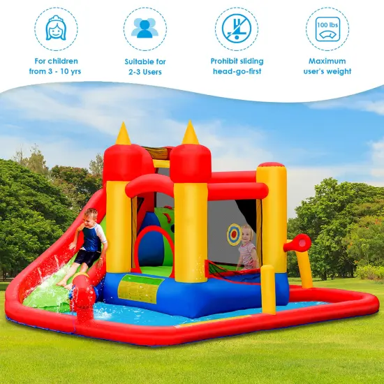 Costway Inflatable Water Slide Jumping Bounce House Bouncy Splash Pool {5}
