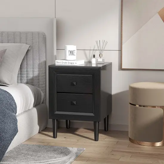 Costway Nightstand End Bedside Coffee Table Wooden Leg Storage Drawers Black\Grey {8}