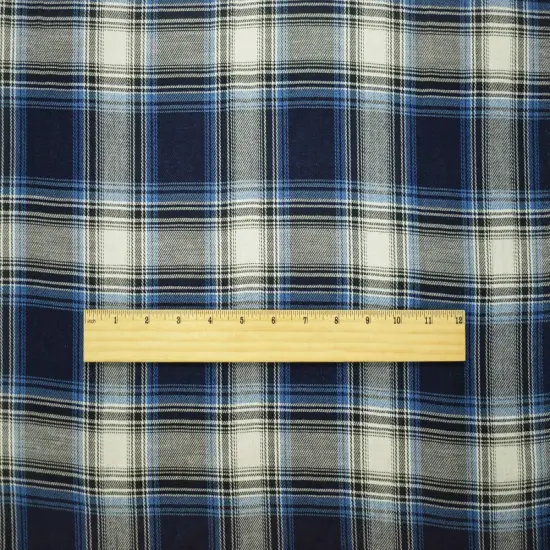 Navy-Ivory-Multi Famous Maker Cotton Twill Shirting Woven Fabric By the Yard {3}