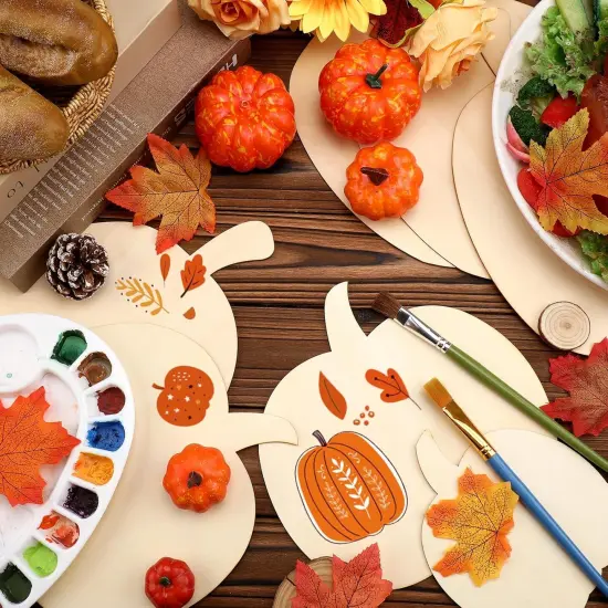 (12 Pieces) -Wooden Pumpkin Cutout Unfinished Multiple Styles Wood {2}