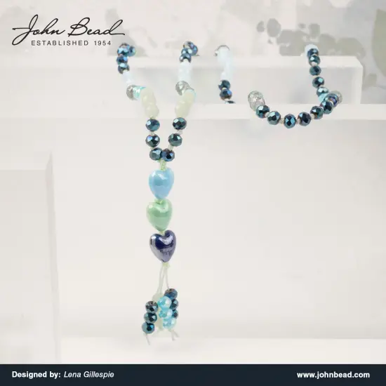 Crystal Lane DIY 7" Designer Glass Focal Bead Mix Strand Hearts Blue Mix {3}