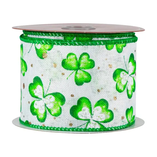 Northlight St. Patrick's Day Shamrocks Wired Spring Craft Ribbon - 2.5" x 10 Yards Green {4}