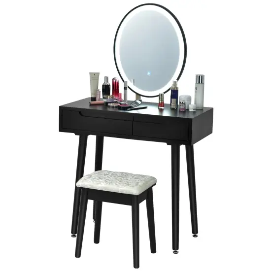 Costway Vanity Makeup Table Touch Screen 3 Lighting Modes Dressing Table Stool Set White\Black\ Gray {8}