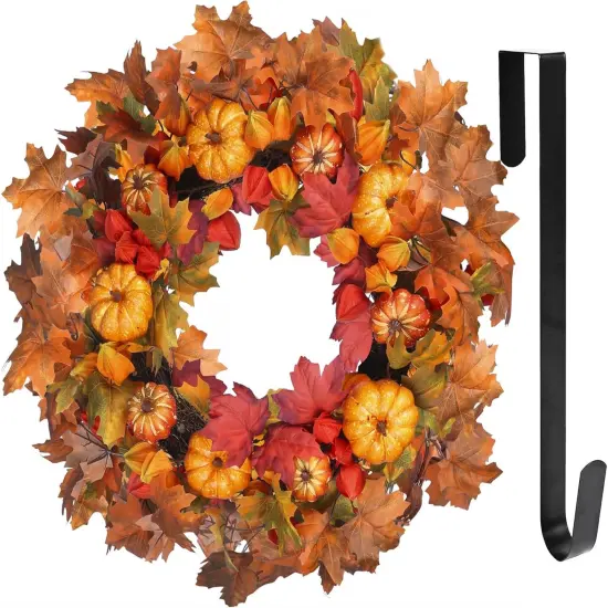 24&rsquo;&rsquo; Artificial Autumn Fall Wreaths with Pumpkin and Hook {5}
