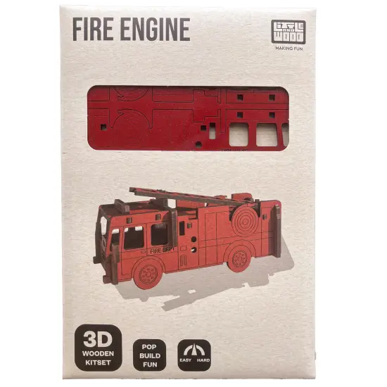Little & Wood: Woodlet: Medium - Fire Engine - Red, 3D Wooden Kit-Set, Rescue Emergency Vehicle Puzzle, Easy Assembly Model, Pop Build Fun, Ages 6+ {4}