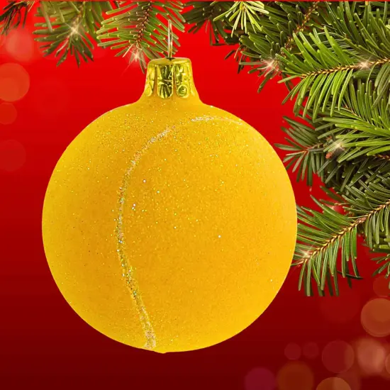 Golden Bell Collection 2.75 In Felt Looking Tennis Ball Christmas Tree Ornament , Christmas Decor Ornament Czech Sport Yellow {6}