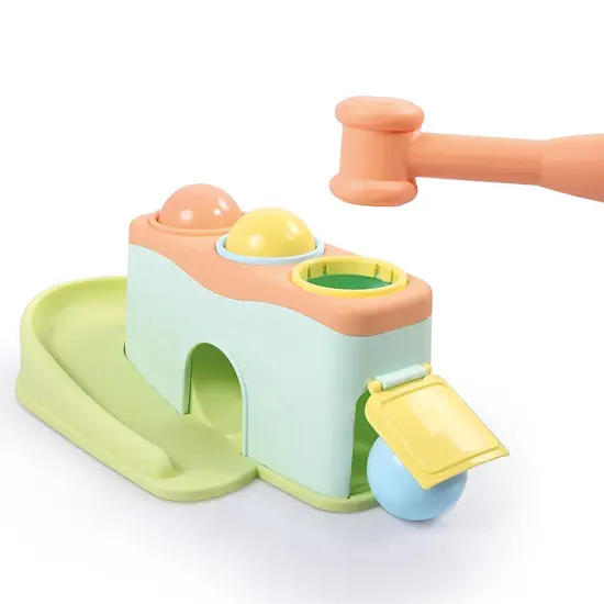 Dolu: Rolling Balls - Pound & Play Toy, Bench w/ Exciting Roll Ramp, Hammer Mallet, 3 Balls, Soft Pastel Colors, Push & Grab, Kids & Toddlers 18mo+ {6}