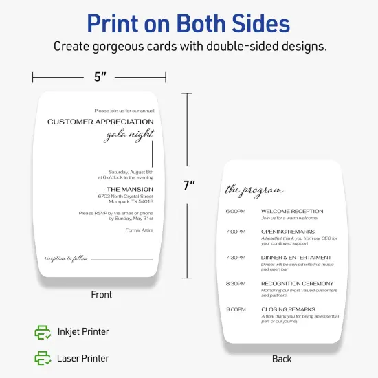 Avery Printable Arched Rectangle Flat Cards, Sure Feed Technology, 5" x 7", Matte White Cardstock, Laser/Inkjet Printable, 20 Total, Great for Product Branding, Marketing, and More {12}