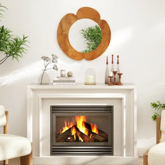 Costway Irregular Wall Mirror 29 Inch Rustic Hanging Vanity Mirror with Teak Wood Frame {4}