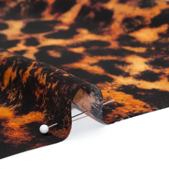 1 Yard Italian Silk Charmeuse Print Golden Orange with Black Animal Spots 53" Wide fabric {2}