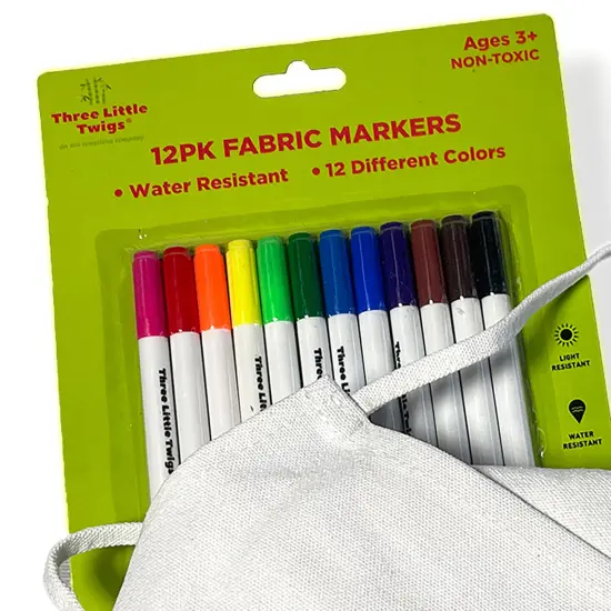 Three Little Twigs: 12pk Fabric Markers & Canvas Apron - DIY Coloring, 12 Colors, Design-Sketch-Create Your Apron Scene, Arts & Crafts, Kids Age 9+ {5}