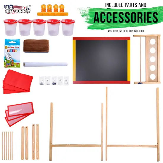 Flip-Over Children's Double-Sided Paint & Drawing Art Easel Board with Chalkboard, Dry Erase Board, Paper Roll, 3 Storage Bins, 5 No-Spill Cups, Chalk {6}