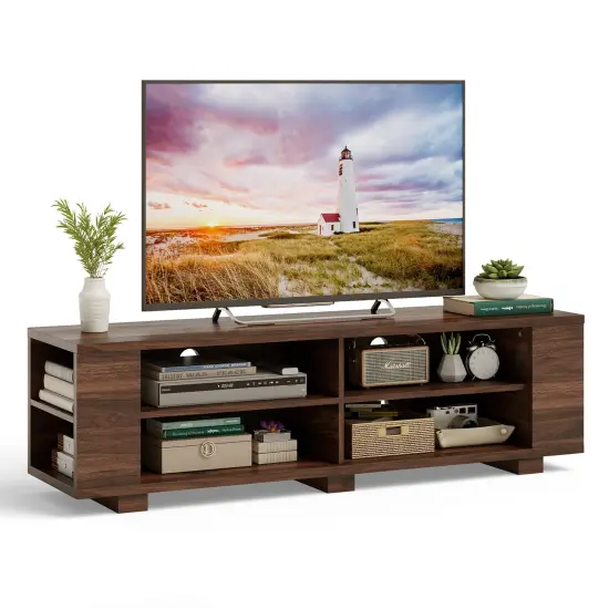 Costway 59'' Wood TV Stand Console Storage Entertainment Media Center w/ Adjustable Shelf {8}