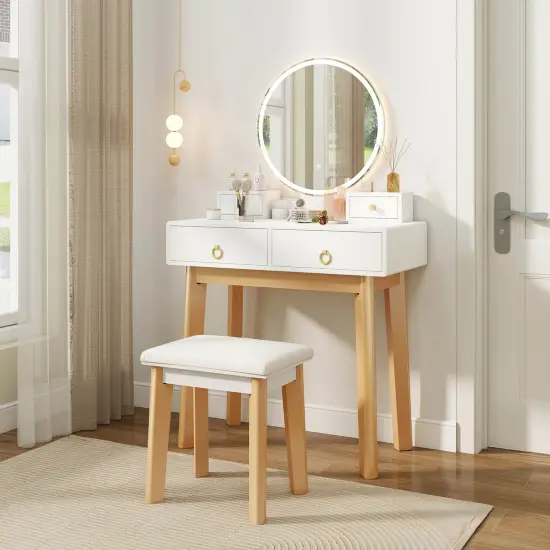 Costway Vanity Makeup Table Touch Screen 3 Lighting Modes Dressing Table Set Black /Navy Blue/White {1}